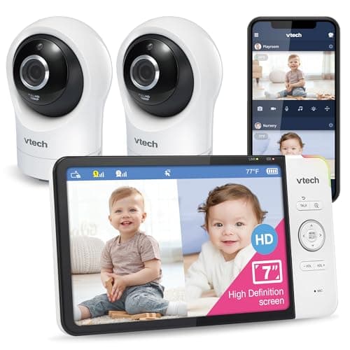 VTech RM7764-2HD Smart WiFi 2 Camera BabyMonitor, 360° Pan&Tilt, 10X Zoom, 7” HD Display & NightVision, Soothing Sounds, 2-Way Talk, Temperature & Motion Detection - Image 1