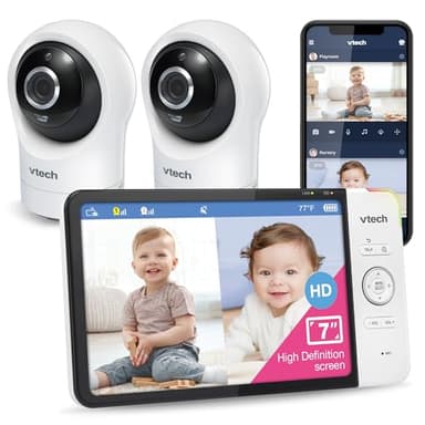 VTech RM7764-2HD Smart WiFi 2 Camera BabyMonitor, 360° Pan&Tilt, 10X Zoom, 7” HD Display & NightVision, Soothing Sounds, 2-Way Talk, Temperature & Motion Detection - Image 1