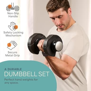 Lifepro Adjustable Dumbbells Set/Single - 15lb 43lb 55lb 90lb 25 lb Dumbbell Sets with Rack - Quick Adjust, Secure Grip weights dumbbells set - Compact Hand Weights for Women/Men at Home Gym - Image 5