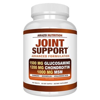 Arazo Nutrition Glucosamine Chondroitin Turmeric Msm Boswellia - Joint Support Supplement for Relief 180 Tablets for Bones, Back, Knees, Hands (180 Tablets) - Image 1
