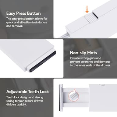 Lifewit 5 Pack Drawer Dividers 4" High, 11-17" Adjustable Dresser Drawer Organizers for Clothes, Expandable Dresser Separators in Bedroom/Bathroom/Kitchen/Vanity/Office Organization and Storage, White - Image 7