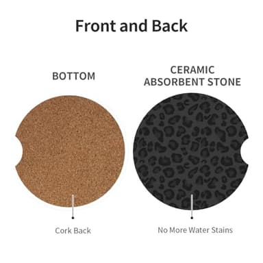 GACCAP Car Coasters for Cup Holders, 2 Pack Absorbent Ceramics Anti Slip Universal 2.56 Inch Car Cup Coaster for Women Men, Car Interior Accessories - Black Leopard Cheetah Print - Image 2