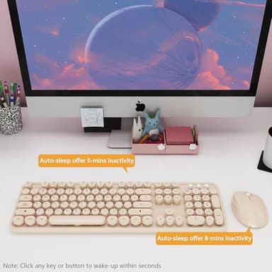 Kootop Wireless Keyboard and Mouse Combo, Cute Colorful 104 Keys Typewriter Retro Round Keycaps Keyboard for PC Laptop,Desktop,Windows, Home and Office Keyboards Coffee - Image 4