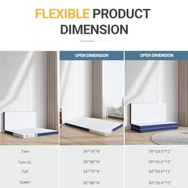 Avenco Foldable Mattress Twin, Folding Mattress 4 Inch Memory Foam, Trifold Mattress Portable with Removable Cover & Detachable for Guest Room/Caravan/Camping/Travel Mattress, Twin Size 75"x39"x4" - Image 3