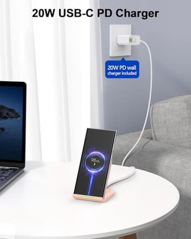 Wireless Charger with USB C Phone Charger, Qi Certified Charging Stand with 20W PD Adapter Compatible with iPhone 16/15/14/13/12, Phone Charging Dock for Samsung Galaxy S25/S24/S23/S22/S21/Note 20 - Image 4
