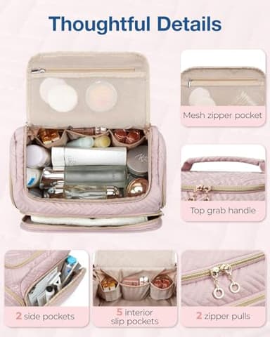 BAGSMART Travel Toiletry Bag, Large Wide-open Makeup Cosmetic Travel Bag for Toiletries with Handle, Pink-L - Image 3