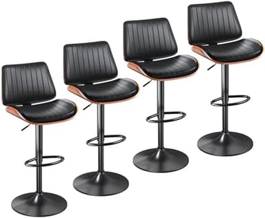 YaFiti Bar Stools Set of 4, Bar Stools for Kitchen Island with Bentwood Back and Leather Seat, Swivel Barstools for Kitchen Counter, Bar, Black - Image 1