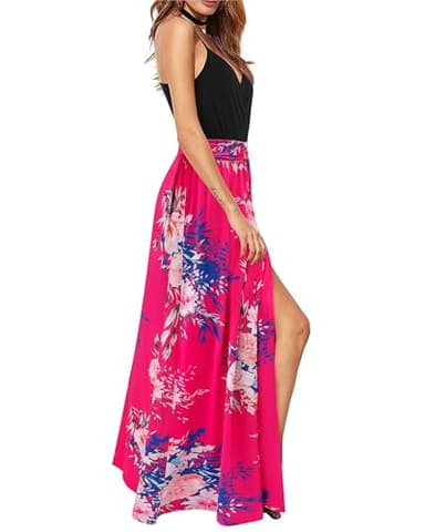 Newshows Womens' Summer 2025 Boho Hawaiian Party Sleeveless Floral Casuales Split Vacation Outfits Long Flowy Maxi Flowy Dress Trendy(Black Floral Rose, L) - Image 3