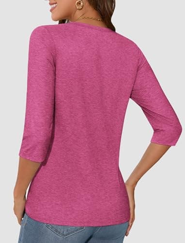 ATHMILE Shirts for Women Trendy Summer 3/4 Sleeve T-Shirts Crewneck Cute Tunic Tops Basic Tees Blouses Loose Fit Pullover Rose - Image 4