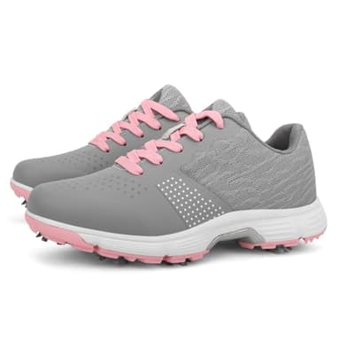 THESTRON Women's Golf Shoes Ladies Golf Sports Sneakers Spikes Women Golf Wears Spikeless Girls Golf Walking Sneakers Grey Pink - Image 6