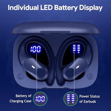 GOLREX Active Noise Cancelling Ear Buds Wireless Earbuds Bluetooth Headphones with 80H Playtime LED Display Wireless Charging Case, Over-Ear Hooks Earbud for Sports Running Gym Workout Blue - Image 4
