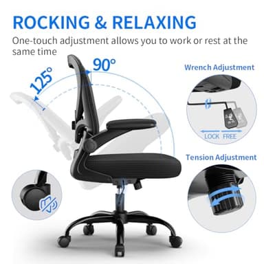 Freepub Ergonomic Office Chair, Breathable Mesh Computer Desk Chair with Adjustable Lumbar Support, Swivel with Flip-up Armrests, 350LBS Capacity - Design for Home/Offices - Black - Image 6
