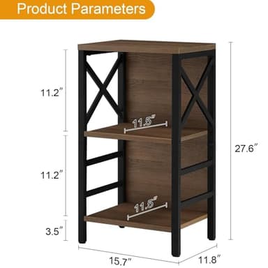 MNEETRUNG Small Bookshelf,3 Tier Industrial Bookcase with Metal Frame and Backboard,Low Rustic Brown Book Shelf,Book case for Small Spaces,Living Room,Bedroom and Home Office - Image 3