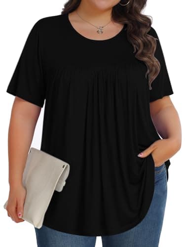 Womens Plus Size Tops Tunic Short Sleeve Crew Neck Shirts Casual Soft Blouse Black 4X - Image 1