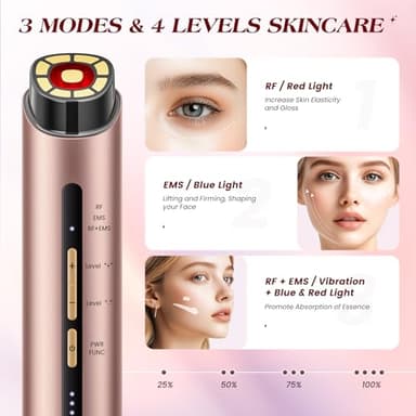 INTEO Microcurrent Facial Device, 3 Modes Red Light Therapy for Face and Neck, Skin Care Facial Massager Perfect Gifts for Women Men(Gold) - Image 2