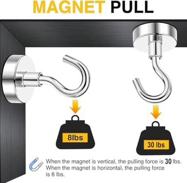 DIYMAG Magnetic Hooks for Hanging Cubicle Accessories, 30lbs 2025 Cruise Cabin Ship Essentials N52 Magnetic Hook Heavy Duty Strong Magnets Fridge for Classroom Beach Kitchen Grills 10 Pack Silver - Image 4