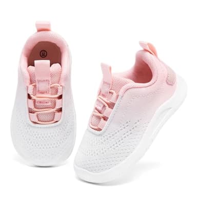MORENDL Toddler Sneakers Baby Slip On Walking Shoes Non-Slip Breathable Boys & Girls Running Shoes Infant Tennis Shoes White Pink 9-12 Months Size 4.5 - Image 2