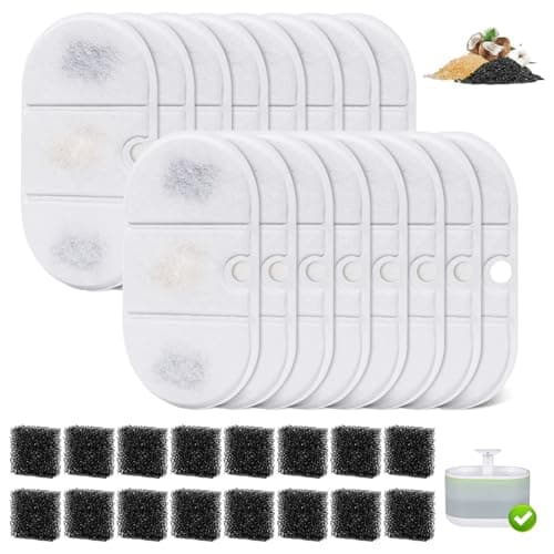 16 Packs Replacement Filters Compatible with Capsule Cat Water Fountain PLWF002, 16 Replacement Carbon Filters & 16 Sponges for 71fl oz/2.1L Ultra Quiet Pet Water Dispenser - Image 1