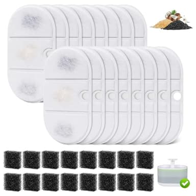 16 Packs Replacement Filters Compatible with Capsule Cat Water Fountain PLWF002, 16 Replacement Carbon Filters & 16 Sponges for 71fl oz/2.1L Ultra Quiet Pet Water Dispenser - Image 1