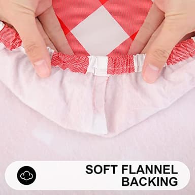 Smiry Rectangle Picnic Table Cloth, Elastic Waterproof Fitted Vinyl Tablecloths, Flannel Backed Buffalo Plaid Table Covers for Dining, Camping, Outdoor (White and Red, 30" x 72") - Image 5
