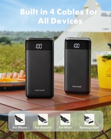 charmast Portable Charger with Built in Cables, Power Bank with Cords Wires, Slim 10000mAh Travel Battery Pack 6 Outputs 3 Inputs 3A Fast Charging for Samsung Google Pixel LG Moto iPhone iPad - Image 3