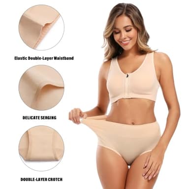 Molasus Women's Soft Cotton Underwear Briefs High Waisted Postpartum Panties Ladies Full Coverage Plus Size Underpants Nude,Large - Image 3