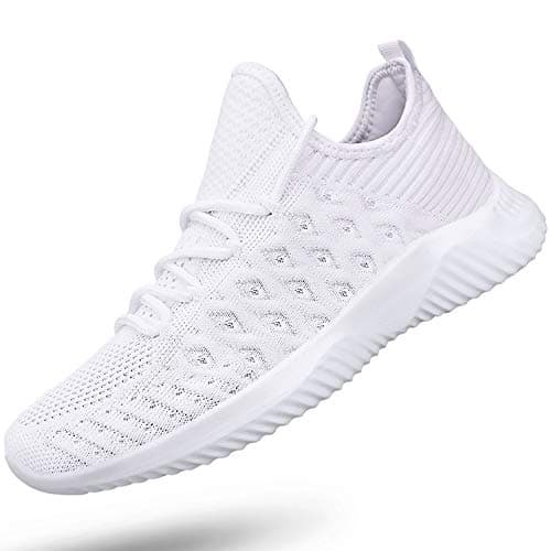 Feethit Womens Slip On Walking Shoes Non Slip Running Shoes Breathable Workout Shoes Lightweight Gym Sneakers White Size 8 - Image 1