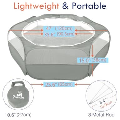 Pawaboo Small Animals Playpen, Waterproof Small Pet Cage Tent with Zippered Cover, Portable Outdoor Yard Fence with 3 Metal Rod for Chick/Kitten/Puppy/Guinea Pig/Rabbits/Hamster/Chinchillas,Light Gray - Image 6
