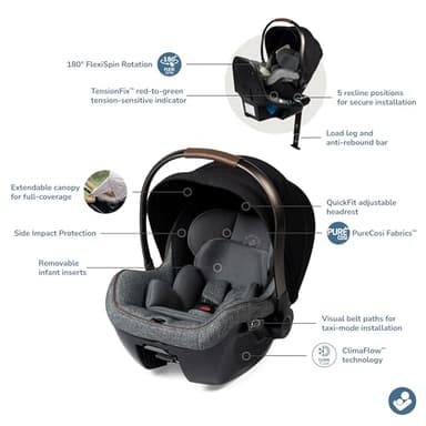 Maxi-Cosi Peri™ 180 Rotating Infant Car Seat, Baby Car Seat Rotating Carseat, Swivel Car Seat, Onyx Wonder - Image 2