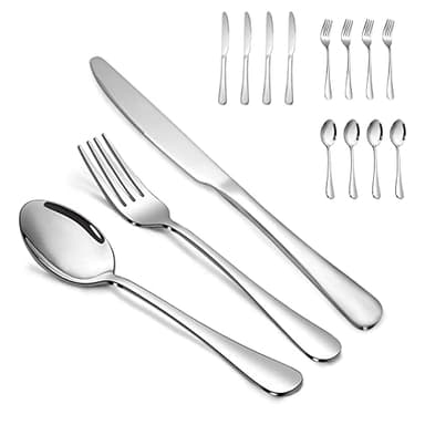 Silverware Set,SANTUO Stainless Steel Knives Spoon Forks Set for Home, Kitchen and Restaurant, Mirror Polished& Dishwasher Safe (12pcs-Silverware set) - Image 1