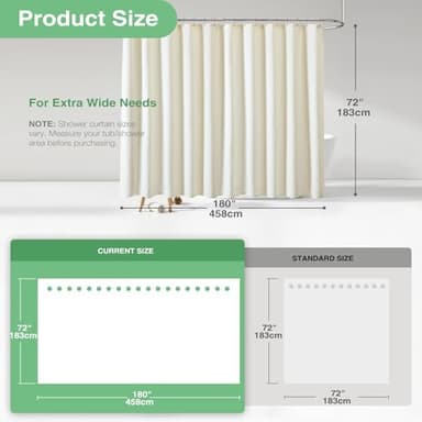 Dynamene Extra Wide Shower Curtain - 180 Inch Wide Waffle Weighted Thick Cloth Bathroom Shower Curtain, Neutral Heavy Duty Hotel Shower Curtain Set with 32 Plastic Hooks, 180x72, Cream/Ivory - Image 4