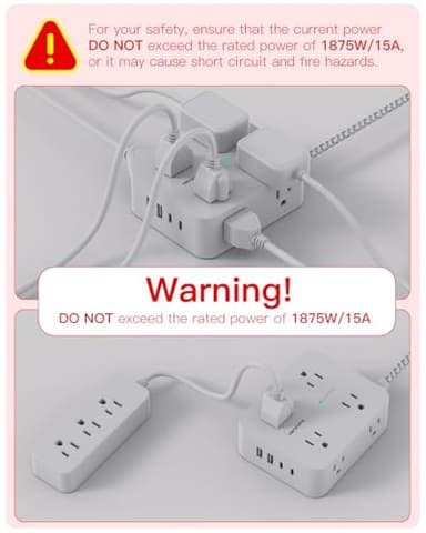 Surge Protector Power Strip - HANYCONY 8 Outlets 4 USB (2 USB C) Charging Ports, Multi Plug Outlet Extender, 5Ft Braided Extension Cord, Flat Plug Wall Mount Desk Charging Station for Home Office ETL - Image 8