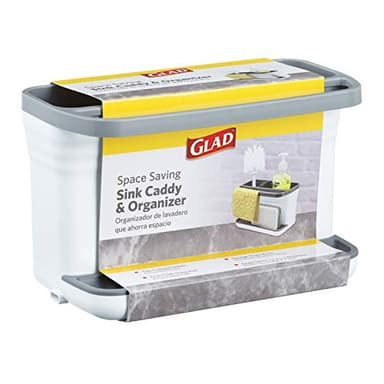 Glad Kitchen Sink Organizer Caddy with 2 Compartments | Sponge Holder for Soap, Scrubber Brush, and Dish Cloth | Drain Holes and Pour Spout Keeps Countertop Dry - Image 8