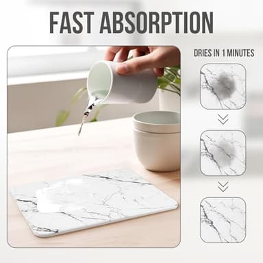 KARRAHOME Stone Dish Drying Mat for Kitchen Counter,Instant Dry Diatomaceous Earth Mat Dishes, Stone Dish Fast Drying Mat Board White Marble 15.8 x 11.8 inch - Image 4