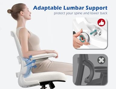 TRALT Ergonomic Office Chair - Desk Chair with Adjustable Lumbar Support Computer Chair - Mesh Comfy Chair with Flip-up Armrests - Gaming Chairs for Adults Home Office (Leather, White) - Image 3