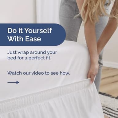 Wrap Around Dust Ruffle Bed Skirt - White - for Queen Size Beds with 12 Inch Drop - Easy Fit Elastic Strap - Adjustable Pleated Bedskirt w/Brushed Fabric - Wrinkle Free - for Women, Men, Kids & Teens - Image 3