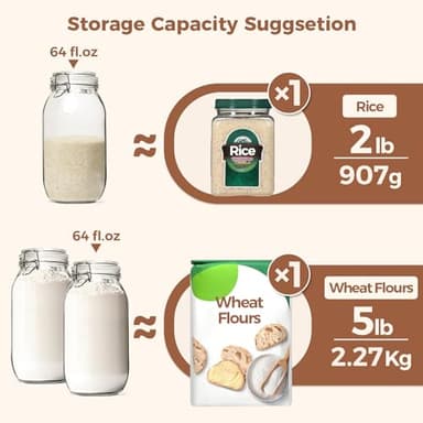 ComSaf Large Glass Jars with Lid 64 oz, Large Mason Jars Set of 3, Glass Canisters with Airtight Lids, Half Gallon Canning Jar with Seal Wire Clip Fastening for Kitchen, Pickle, Flour, Sugar, Cereal - Image 3