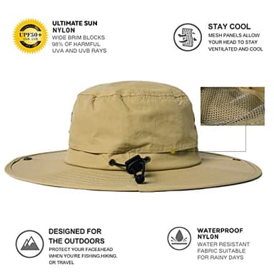 Comhats UPF 50 Sun Hats Wide Brim Summer Safari Hat Fishing Hiking Boonie Hats for Men Waterproof Khaki X-Large XX-Large XL XXL - Image 6