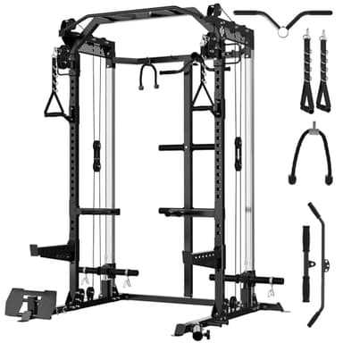 Mikolo Power Cage, 2000LB Power Rack with Independent Dual Pulley System, Multi-Function Home Gym Workout Machine for Cable Crossover (Black) - Image 1
