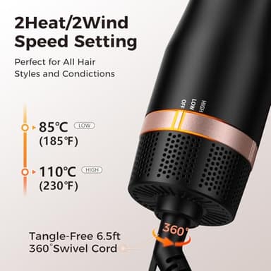slopehill Mini Dual Voltage Hair Dryer Brush,1000 Watts Travel Hot Air Brush with European Plug, Ionic One Step Hair Dryer and Styler for Women for Home & Salon, Oval Barrel 2 Heat & 2 Speed Settings - Image 6