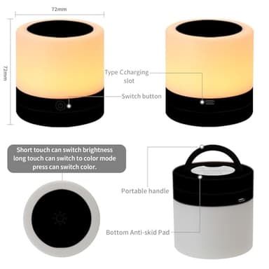 Nursery Night Light for Kids, USB Rechargeable Small Desk Lamp,13 RGB Colors & 4 Brightness & 1 Remote, Touch Bedside Cordless Table Lamp, Portable Night Lamp for Bedroom Living Room Home (Black) - Image 2