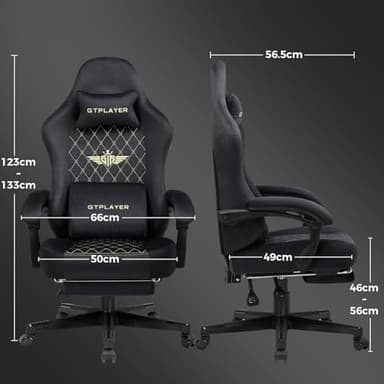 GTPLAYER Gaming Chair Fabric with Pocket Spring Cushion, High Back Computer Office Chair with Headrest & Lumbar Support, Ergonomic Video Swivel Game Chair with Footrest for Adults Black - Image 3