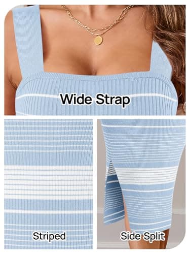 MEROKEETY Women's 2025 Summer Bodycon Midi Dress Vacation Sleeveless Ribbed Knit Striped Sweater Dresses, NewBlue, XS - Image 5