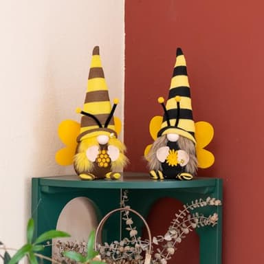 QZVANLON Little Bumble Bee Gnomes Couple Plush Decorations- Honey Bee Scandinavian Tomte Dwarf for Home, Farmhouse, Table, Tiered Tray Decor, World Bee Day Gift - Image 6