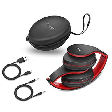 ZIHNIC Bluetooth Headphones Over-Ear, Foldable Wireless and Wired Stereo Headset Micro SD/TF, FM for Cell Phone,PC,Soft Earmuffs &Light Weight for Prolonged Wearing (Black/red) - Image 6