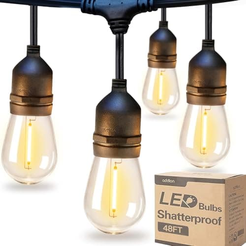 addlon LED Outdoor String Lights 48FT with Edison Vintage Shatterproof Bulbs and Commercial Grade Weatherproof Strand - ETL Listed Decorative Lights for Patio Garden - Image 1
