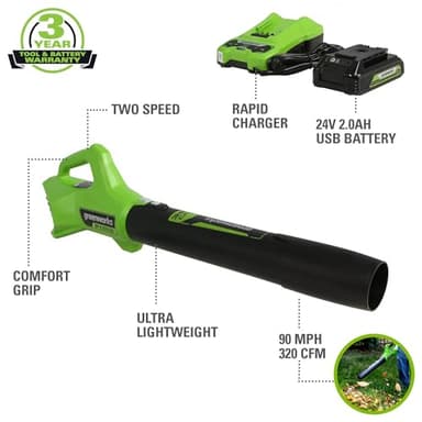 Greenworks 48V (2x24V) 20" Cordless Push Mower, 12" String Trimmer, 320 CFM Blower,10" Chainsaw,and 22" Hedge Trimmer Combo Kit - Image 3