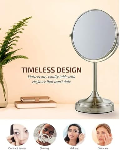 OVENTE 7'' Tabletop Makeup Mirror with 1X/7X Magnification, 360° Swivel Design and Double-Sided Free-Standing Vanity Mirror Perfect for Dresser, Bedroom and Office Desk, Nickel Brushed MNLCT70BR1X7X - Image 5