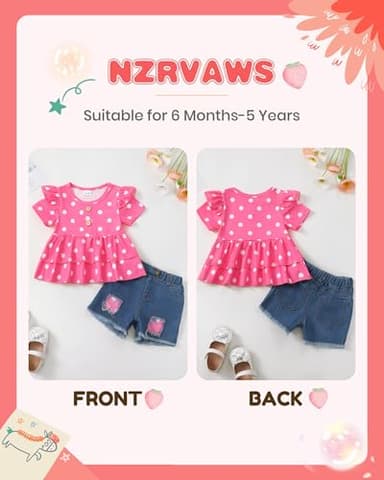 NZRVAWS 18-24 Month Baby Girl Clothes Toddler Girl Outfit Cute Girls Short Sleeve T-shirt Top Girls 2pcs Cute Pink Shorts Set 2t - Image 3