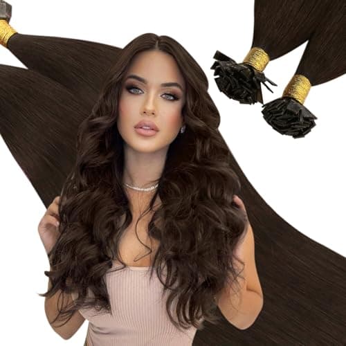 Ugeat 24 Inch Flat Tip Hair Extensions Human Hair Dark Brown Ktips Hair Extensions for Long Brown Keratin Flat Tips for Office Add Length 50G 50S Long Hairstyles for Women #2 - Image 1